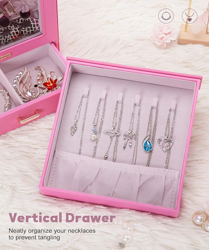 Homde Mothers Day Gifts Jewelry Organizer Girls Women Jewelry Box for Necklaces Rings Earrings Gift Bracelets Storage Case(Pink + Gold) - Image 6