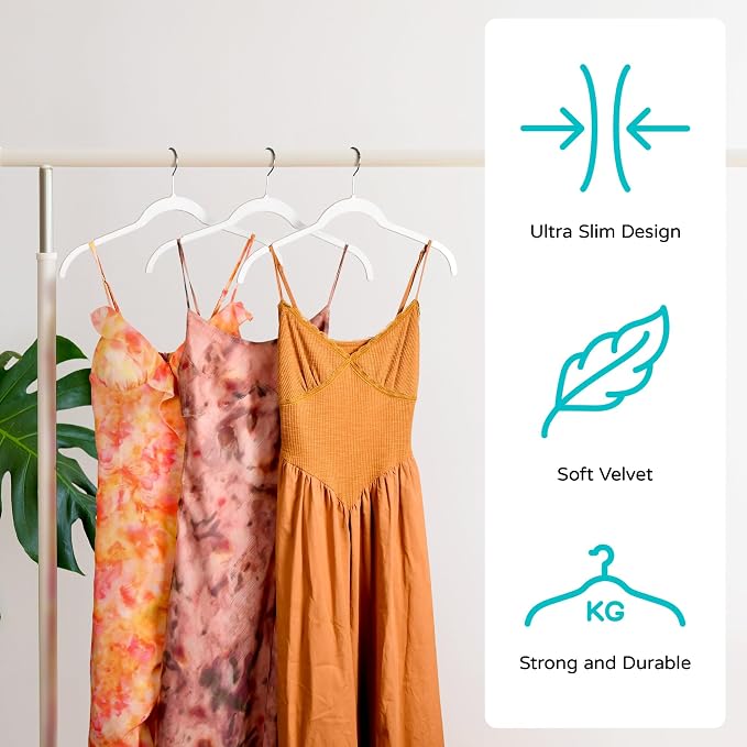 Sishynio Premium Velvet Shirt Hangers 30 Pack, Non-Slip 360° Swivel Hook Slim Felt Hanger, Space Saving Flocked Hangers for Tank Tops, Blouses, Strappy Dresses(White) - Image 3
