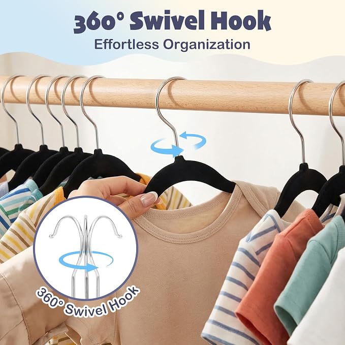 HOUSE DAY 11 Inch Velvet Baby Hangers 50 Pack Black, Premium Kids Hangers for Children/Infant/Toddler Clothes, Durable Non Slip Small Baby Felt Hanger for Closet, Ideal for Everyday Use - Image 8