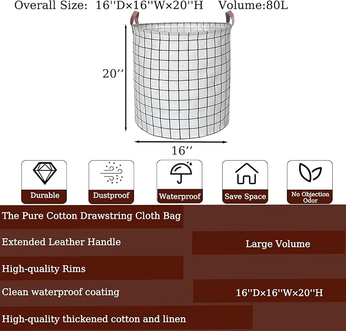 Waterproof Laundry Hamper Collapsible Laundry Basket Leather Handle Laundry Bag Large Clothes Storage Toy Organization for Bathroom Bedroom Laundryroom College Dorms (Laundry Basket-003) - Image 2