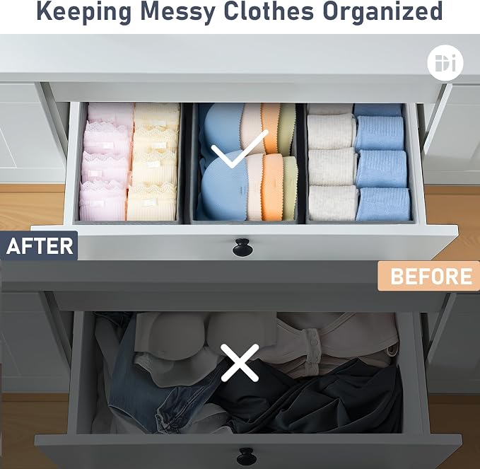 DIMJ Drawer Organizer Clothes - Underwear Organizer Small Sock Organizer Closet Organizers and Storage Box Dresser Drawer Dividers for Baby Clothes,Bra,Socks, Belt, Tie, Set of 12, Grey - Image 6