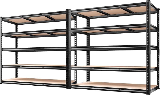 REIBII 48" W Garage Shelving 3020LBS Storage Shelves 5 Tier Industrial Shelving Adjustable Metal Storage Shelves for Garage, Basement, Warehouse, Commercial, Easy Assemble, 48" W x 72" H x 24" D, 2PC by REIBII