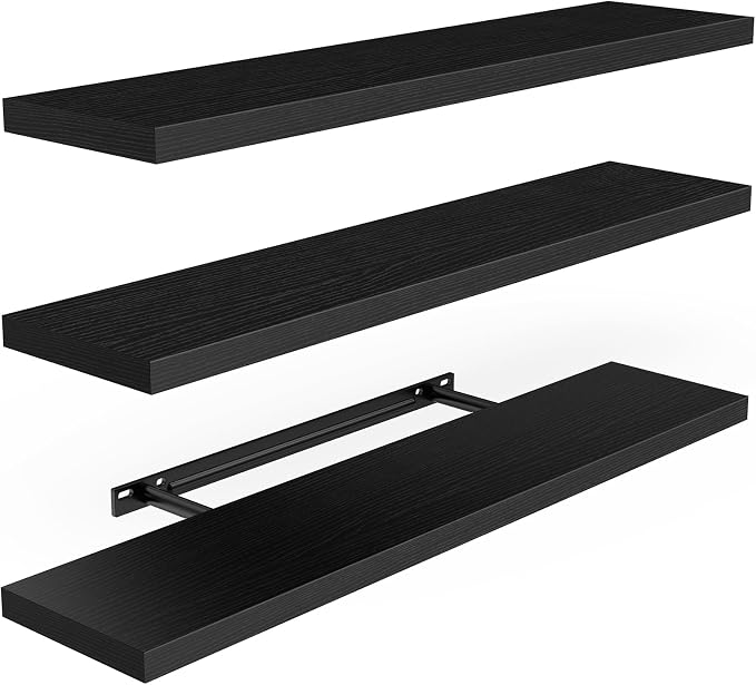 AMADA HOMEFURNISHING Floating Shelves for Wall, Wall Shelves for Living Room, Bedroom, Bathroom, Kitchen & Home Office Organization, Bathroom Shelves with Hidden Brackets, 22 lbs Max Load, AMFS44B by AMADAHOMEFURNISHING