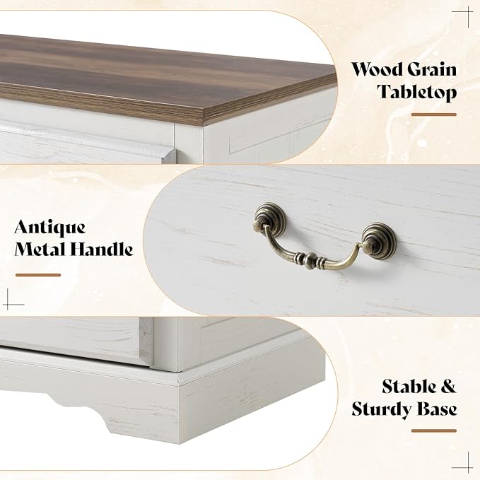 AMERLIFE Farmhouse 4 Pieces Bedroom Sets Includes 7 Drawers Dresser, 6 Dressers Organizer, Two Nightstands with Charging Station, White