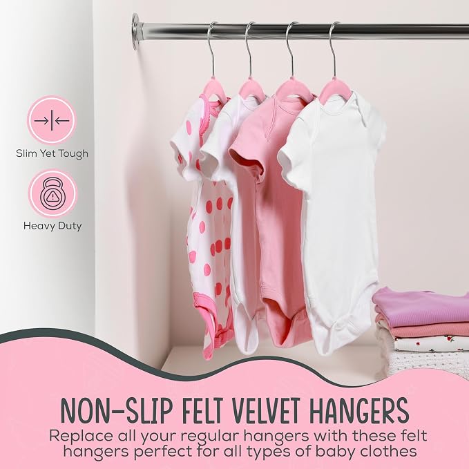 TechZoo 25 Premium Baby Velvet Hangers - 11.8 Inches Non-Slip & Ultra-Slim Baby Hangers for Space-Saving & Children Clothes - 360 Swivel Hook, Strong & Durable Infant & Toddler Clothes Hanger - Pink - Image 4