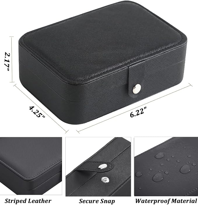 QBestry All-in-One Travel Jewelry Organizer for Women Black | Small Jewelry Box with 68 Earring Holes | Compact Portable Jewelry Case for Earrings, Rings, Necklaces | Perfect Gifts for Mom Wife Girls - Image 4