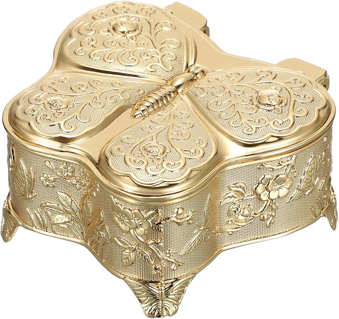 Hipiwe Vintage Jewelry Box Decorative Treasure Chest Butterfly Shape Trinket Keepsake Storage Box Gold Necklace Earring Holder Gift for Women, Small by Hipiwe