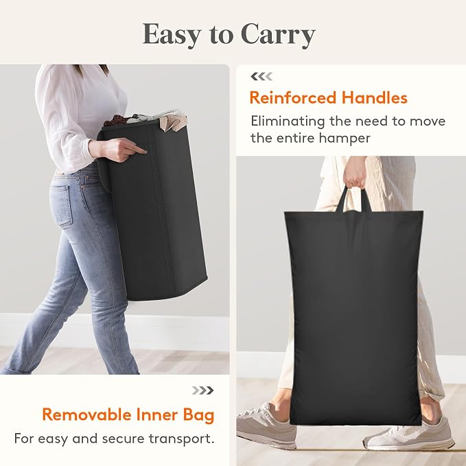 Lifewit Slim Laundry Basket with Lid, Narrow Large Laundry Hamper with Plastic Handles and Removable Bag, Tall Foldable Dirty Clothes Hampers for Laundry Room, Bedroom, Bathroom, Dorm, 65L Black - Image 8