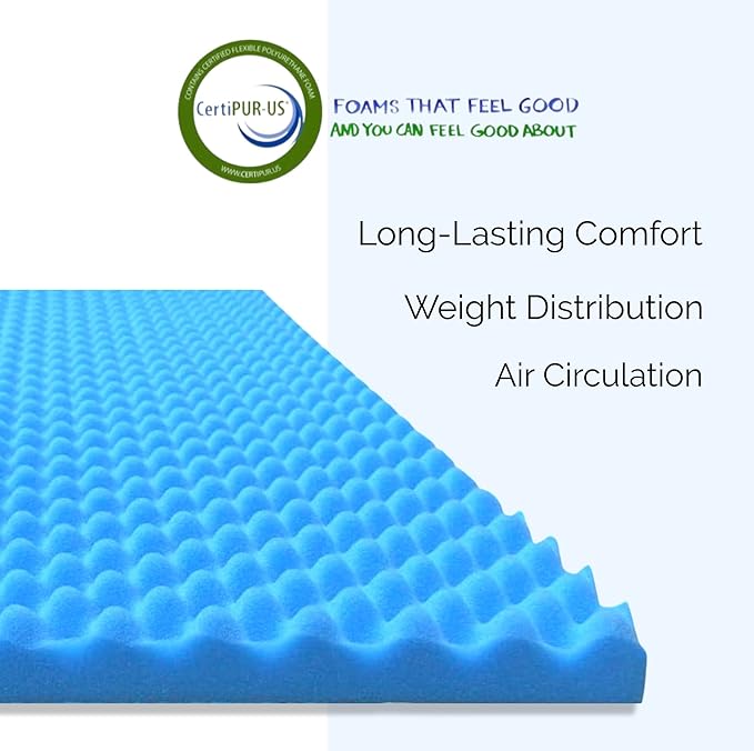 Airflow Foam Mattress Topper, Egg Crate Foam Pad, Hospital Mattress Pad and Bed Topper for Support, Pressure Relief and Weight Distribution. (Twin)