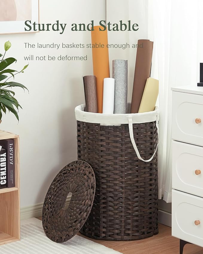 SETVSON Large Laundry Hamper Laundry Basket Round 34.3 Gal (130 L) Handwoven Wicker Laundry Baskets Rattan Laundry Basket with Laundry Bag Handles 2 Mesh Bags for Living Room Bedroom Brown - Image 6