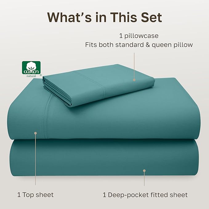California Design Den Bed Sheets Twin Size Set - Luxury 600 Thread Count 100% Cotton, Sateen Weave, Deep Pocket Twin Cotton Sheets Sets - Teal
