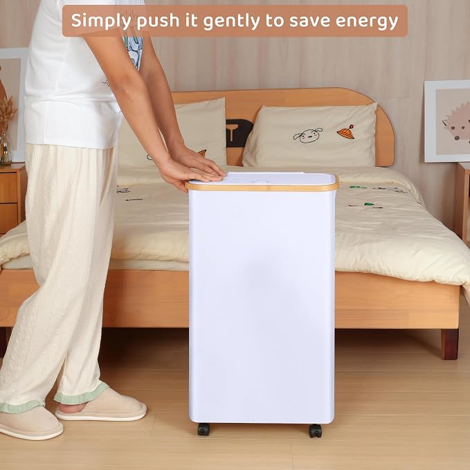 Slim Laundry Basket with Wheels,Narrow Hampers for Laundry,Freestanding Laundry Hamper with Lid&Bamboo Handles,Collapsible & Waterproof Tall Cloth Hamper for Dorm Family(60L White) - Image 3