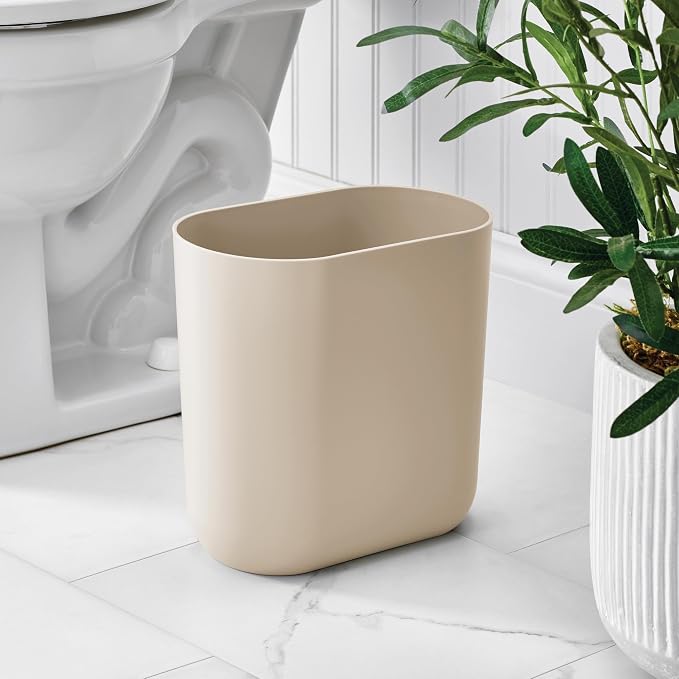 iDesign Small Slim Plastic Bathroom Trash Can, Garbage Can for Bedroom, Office, Desk, Dorm, 2-Pack, Brown - Image 5