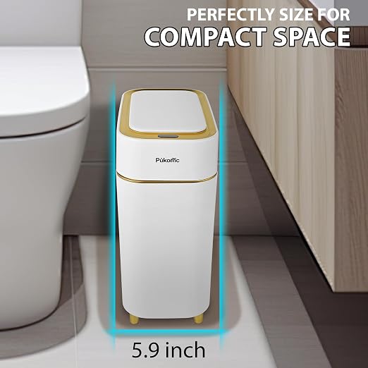 Pukomc 2.3 Gallon / 9L Automatic Adsorption Sensor Trash Can, White Gold Motion Sensor Garbage Bin with Suction, Slim Fashionable Design for Kitchen, Bathroom, Office & Small Space - Image 5