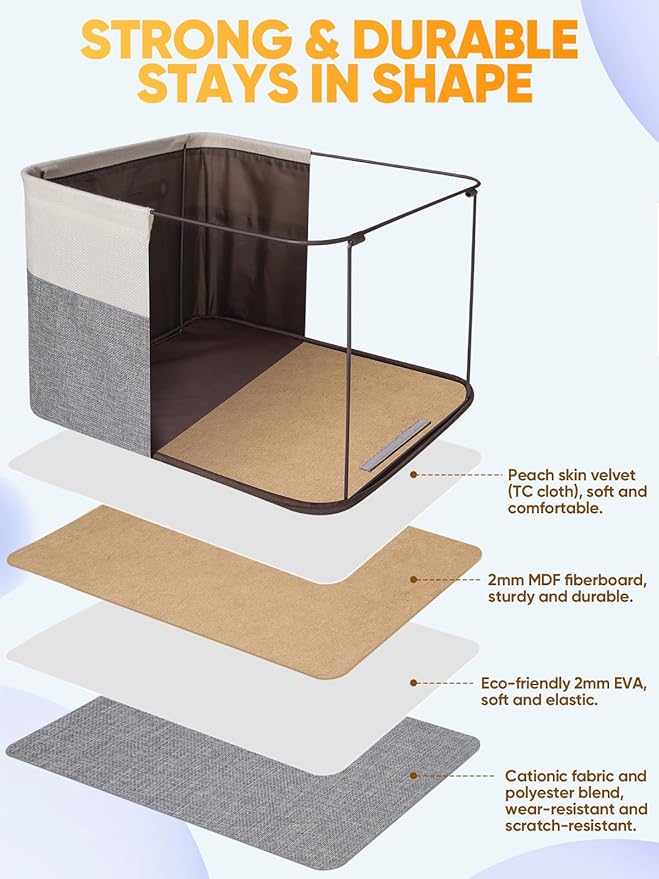 BALEINE 4 Pack Fabric Closet Storage Bins for Shelves, Linen Closet Organizers and Storage, Decorative Baskets for Organizing, Shelf, Clothes, Home, Office (Grey, 12"x8"x8") - Image 3