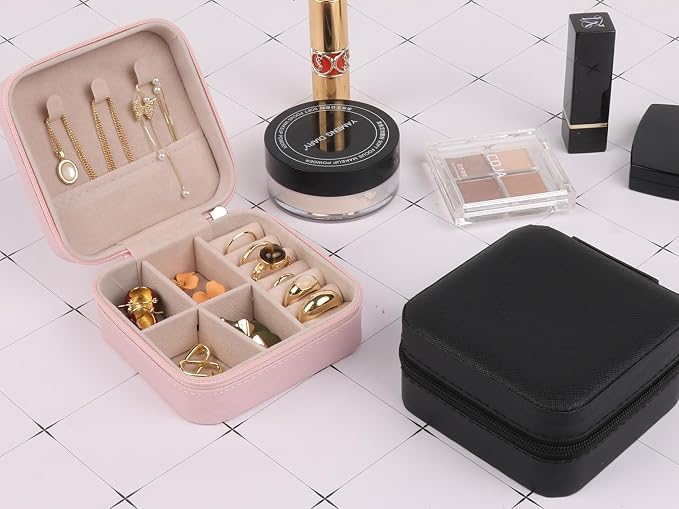 OceeK Travel Jewelry Case Box Organizer, PU Leather Small Jewelry Box,Portable Travel Jewelry Storage Case,Black,1 Pack - Image 7