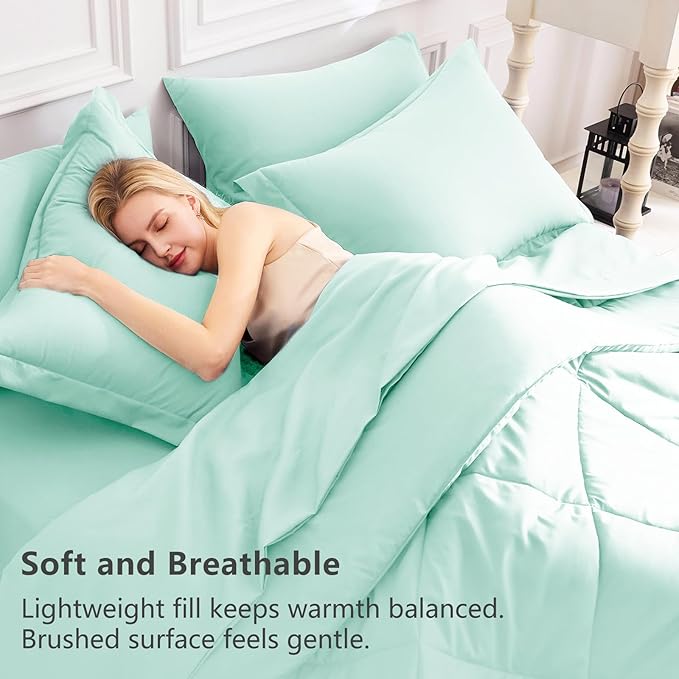 CozyLux Queen Comforter Set Mint Green - Bed in a Bag Queen Size 7 Pieces, Luxury Soft Bed Set for All Seasons, Bedding Set with Down Alternative Comforter, Sheets, Pillowcases & Shams