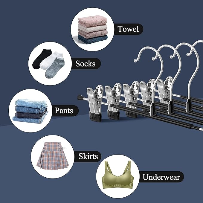 Pants Hangers with Clips 60 Pack Adjustable Skirt Hangers for Women Non-Slip Trousers Hanger for Jeans Clothes Hangers for Pants Heavy Duty Space Saving Shorts Hangers,Black,12Inch - Image 4