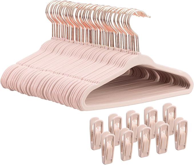 Tonswachic Baby Velvet Hangers 50 Pack - 11 Inch Non Slip Felt Kids Hanger for Infant Clothes - Ultra Thin Baby Felt Hangers for Toddler Kids' Closet with 10 Hanger Clips - Pink by TonswachicHangersSpaceSaver