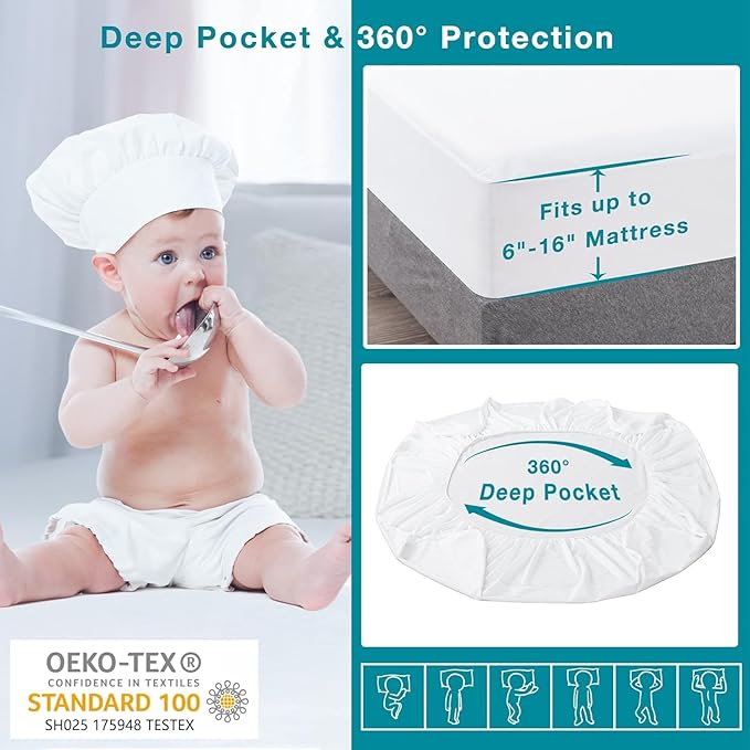 Lunsing Soft 2 Pack Twin XL Size Waterproof Mattress Protector with 6-16 Inches Deep Pocket, White