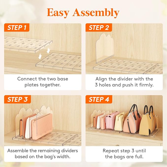Lifewit Purse Organizer for Closet, Clear Handbags Storage Organizer, Adjustable Clutch Purse Storage Organizer Holder for Closet, 4 Pack Bookshelf Dividers for Sweater in Bedroom 35 x 24 cm/14 x 9.5 - Image 6