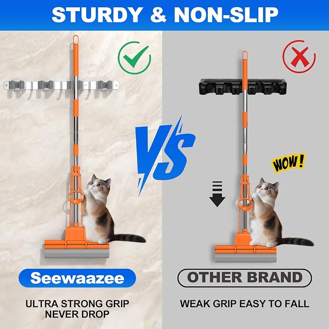 2 Pack Broom Mop Holder Wall Mount, Broom Organizer Mop Hanger Storage Tool Utility Racks Stainless Steel Mop Holder Solid for Home Kitchen Garden Laundry Garage (2, 4 Racks 3 Hooks) - Image 5