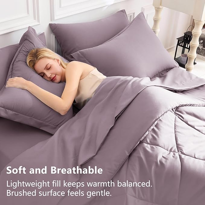 CozyLux Full Size Comforter Sets Dusty Purple - 7 Pieces Bed in a Bag Full, Soft Bed Set for All Seasons, Bedding Set with Down Alternative Comforter, Sheets, Pillowcases & Shams, Grayish Purple