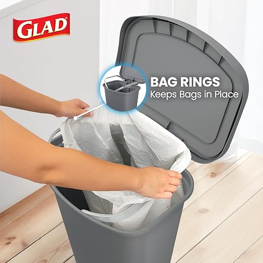Glad Kitchen Trash Can | Large Plastic Waste Bin with Odor Protection of Lid | Hands Free with Step On Foot Pedal and Garbage Bag Rings, 13 Gallon, Grey - Image 5