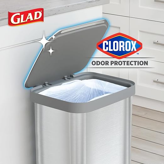 Glad Stainless Steel Step Trash Can, Series 2 with Clorox Protection - Large Metal Kitchen Garbage Bin with Soft Close Lid, Foot Pedal and Waste Bag Roll Holder, 13 Gallon - Image 3