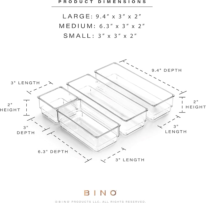 BINO 4-Piece Modular Drawer Bin Set | Bathroom & Vanity Drawer Organizer Trays - Small - Image 3