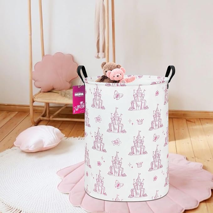 Laundry Hamper Large Canvas Fabric Lightweight Storage Basket/Toy Organizer/Dirty Clothes Collapsible Waterproof for College Dorms, Boys and Girls Bedroom,Bathroom(Shining castles) - Image 3