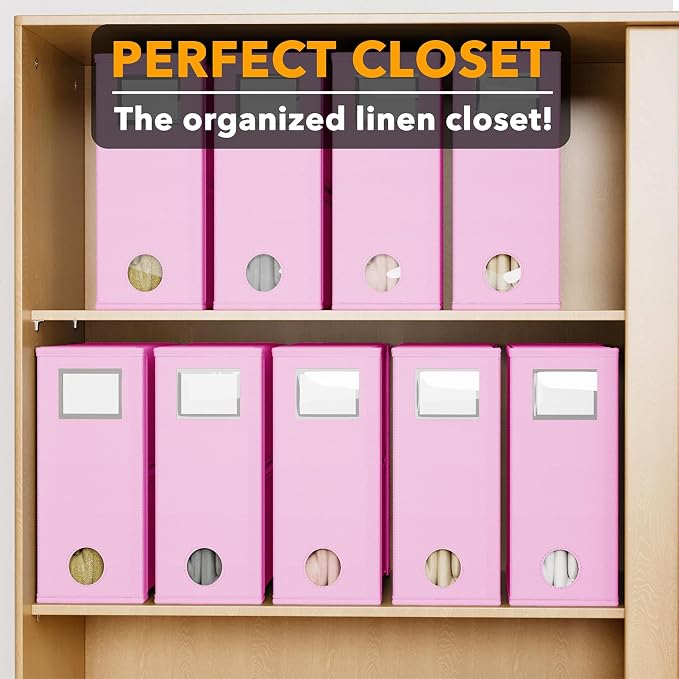 SpaceAid 9 Pack Bed Sheet Organizers and Storage, Foldable Sheet Organizer with Window for Linen Closet, Set Folder Keeper for Queen & King Size Bedding Storage (Pink) - Image 5