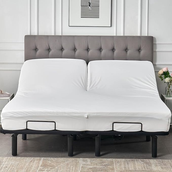 Waterproof 32-34 Split Top King Mattress Protector for Adjustable Bed Flex Head Fitted Sheet Style with Elastic Deep Pocket Mattress Cover Split Top King