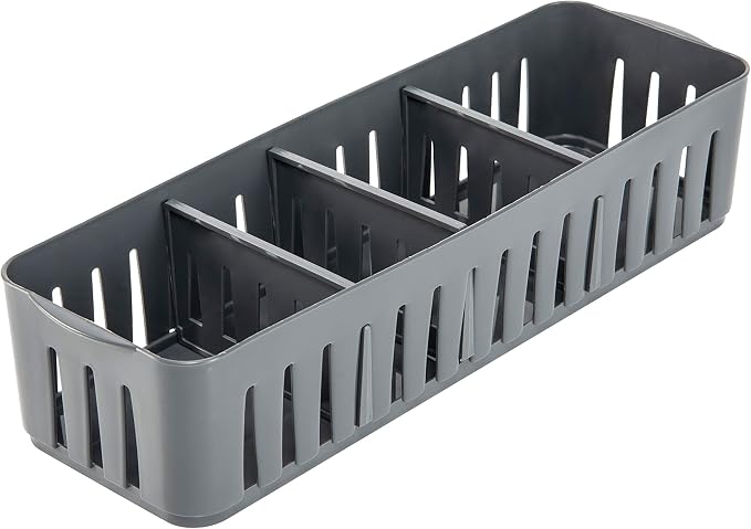 Simplify 4 Compartment Stackable Bin with Adjustable Dividers | Drawer Organizer | Storage Basket | Good for Office | Desk Supplies | Dorm |Bathroom | Accessories | Make Up | Grey by Simplify