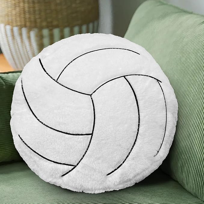 Volleyball Pillow Plush 2 Pack, Soft Fluffy Round Volleyball Shaped Throw Pillows for Kids Room, Sofa & Bed Decor, Seat Cushion Alternative for Gaming & Sports Room 15.7 Inch