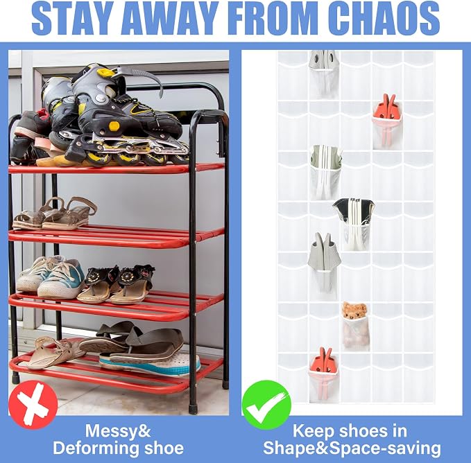 Windyun 40 Over the Door Shoe Organizer Large Breathable Mesh Pocket Clear White Hanging Shoe Rack for Closet Behind Door Hanger Storage Holder Nonslip Hook for Women Men Entryway Bedroom Utility Room - Image 2