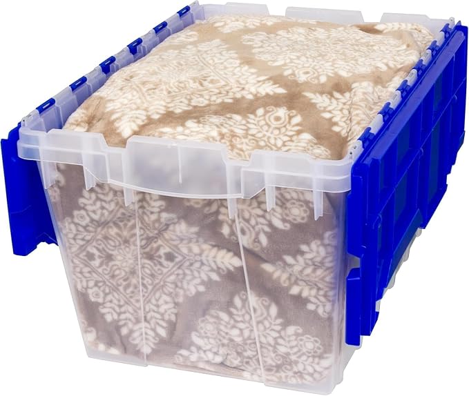 Akro-Mils KeepBox 12 Gallon Storage Container, Nesting and Stackable Plastic Storage Box with Lid Attached, Clear Tote for Garages, Closets, and Moving, 21-1/2" x 15" x 12-1/2", Clear/Blue - Image 12