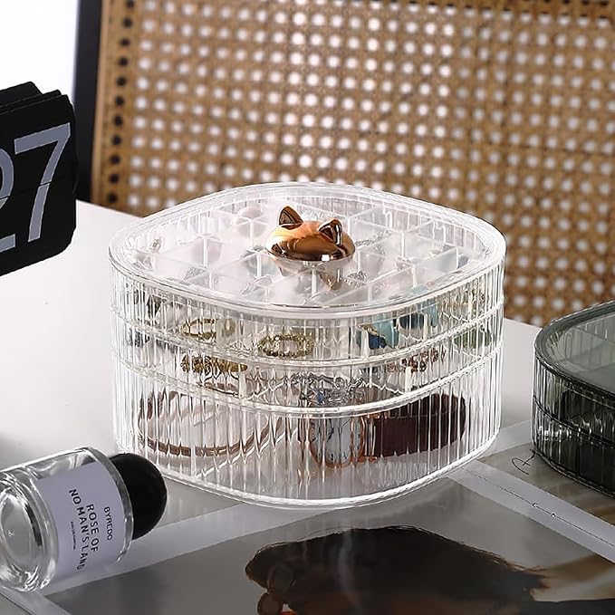 HALAFE Jewelry Box, 3-Layer Acrylic Jewelry Organizer with Cat Shape Handle, Clear Jewelry Boxes for Women Girls, Make up Organizer, Jewelry Storage Holder (Clear, Cat) - Image 2
