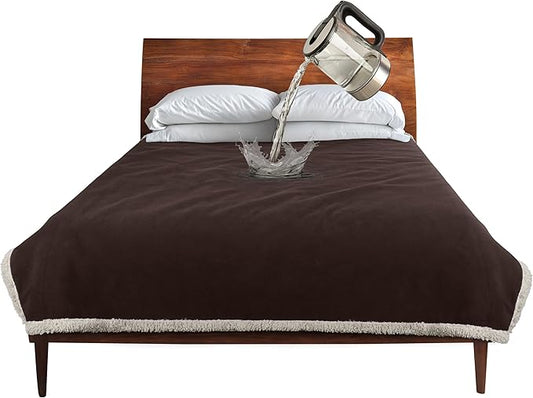 Catalonia Waterproof Blanket, Washable Leakproof Bed Cover for Couples, Reversible Protector Blanket for Bed Couch Sofa, 50X60 inches, Brown