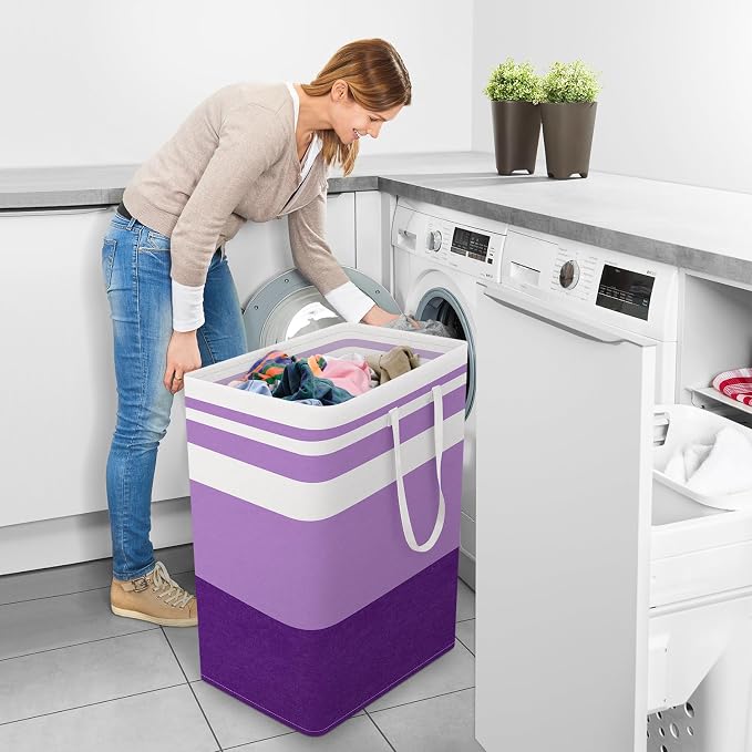 StorageRight Large Collapsible Laundry Basket Hamper with Easy Carry Handles，Freestanding Clothes Hampers for Laundry, Bedroom, Dorm, Towels, Toys, 125L, Purple - Image 6