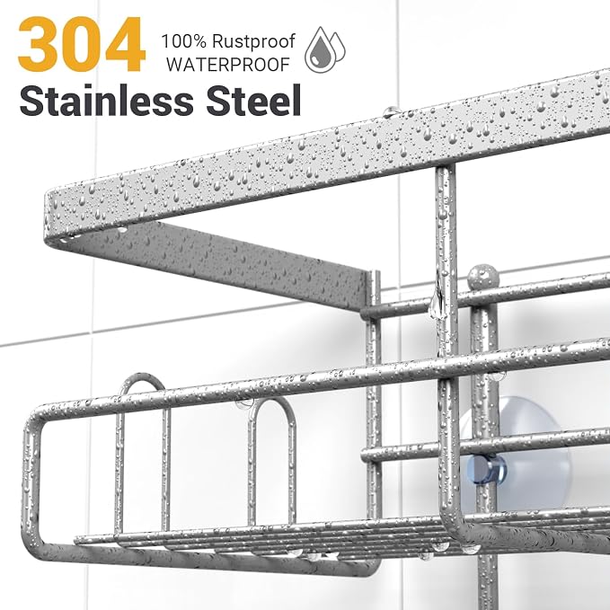 AKTECKE Shower Caddy Hanging Bathroom Organizer: Rustproof Shower Shelf for Inside Shower - No Drilling Shower Racks Over Showerhead - Bath Shelves Rack for Shampoo Soap Chrome - Image 3