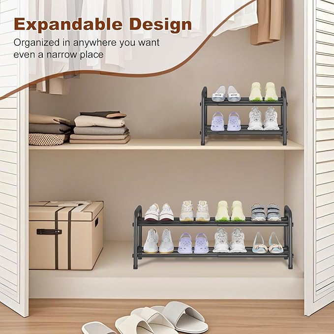 KANAV 2-Tier Expandable Shoe Rack, Adjustable Shoe Organizer & Storage for Closet, Small Space Saving Shoe Rack for Entryway, Bedroom, or Office – Sturdy & Durable Design - Image 5