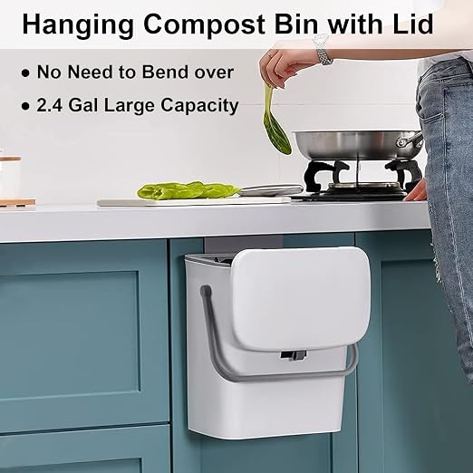 LALASTAR Small Trash Can with Lid, Kitchen Compost Bin for Countertop or Under Sink, Plastic Hanging Waste Basket for RV/Office/Bedroom/Dorm, Mountable, 9L/2.4 Gal, White - Image 2