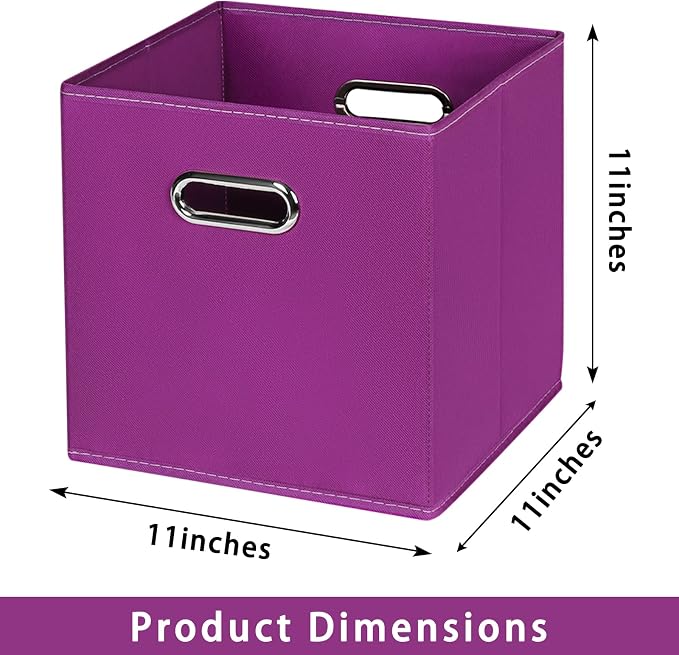 Fabric storage bins Cubes, Fabric Cube Organizer with Handle, Foldable Cube Bins for Cloth or Accessary Storage, 11x11x11, Set of 8, (Purple) - Image 2