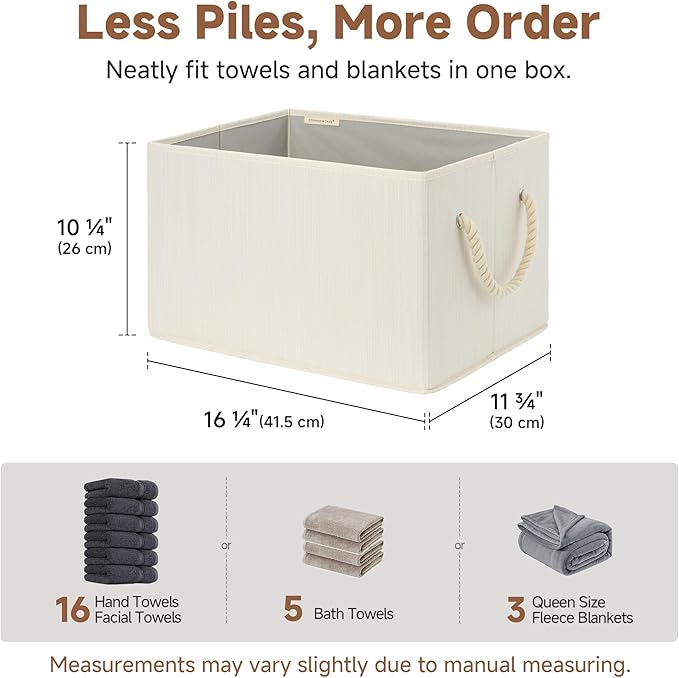 StorageWorks Collapsible Storage Bins, Closet Organizer Bins for Clothes, Fabric Shelf Baskets and Storage, Beige, White & Ivory, 3-Pack, Extra Large - Image 4