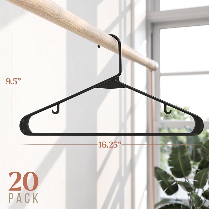 Plastic Hangers 20 Pack Black - Clothes Hangers - Makes The Perfect Coat Hanger and General Space Saving Hangers for Closet and New Apartment Essentials - Percheros Ganchos para Colgar Ropa Hangars - Image 2