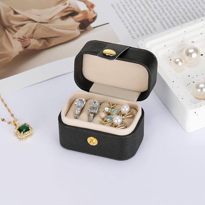 KUKUVR Small Travel Jewelry Box For Ring Stud Earring, Mini Jewelry Ring Holder for Multiple Rings, Portable Jewelry Storage Organizer Case (Black) - Image 3