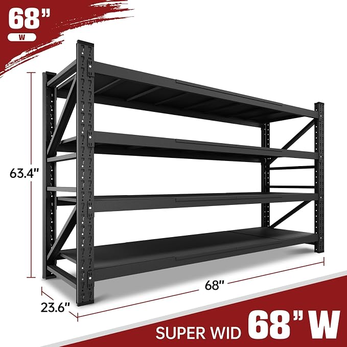 RAVIGIN 8000LBS Storage Shelves, 68" W Garage Shelving Heavy Duty Metal Adjustable Garage Shelves, Shelving Units Industrial Shelving for Warehouse, 68" W x 24" D x 63.4" H, Black - Image 2