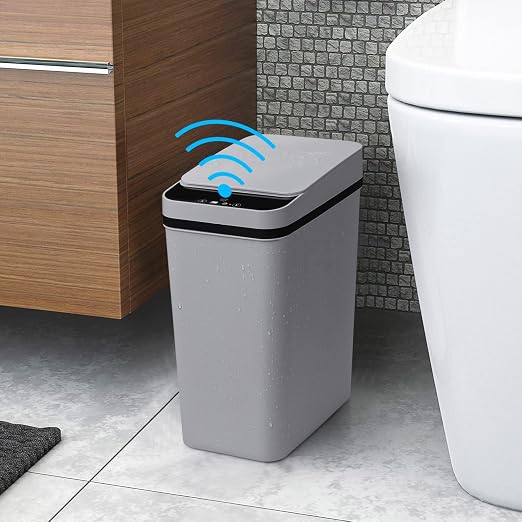 Anborry Smart Touchless Bathroom Trash Can 2.2 Gallon Automatic Motion Sensor Rubbish Can with Lid Electric Narrow Small Garbage Bin for Kitchen, Office, Toilet, Bedroom (Grey) by Anborry