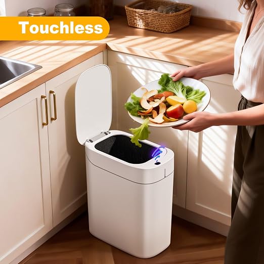 MOPUP Bathroom Trash Can, Automatic Bagging Garbage Can, 3.5 Gallon Slim Smart Small Plastic Trash Bin, Narrow Motion Sensor Trash Can for Bedroom, Office White - Image 4